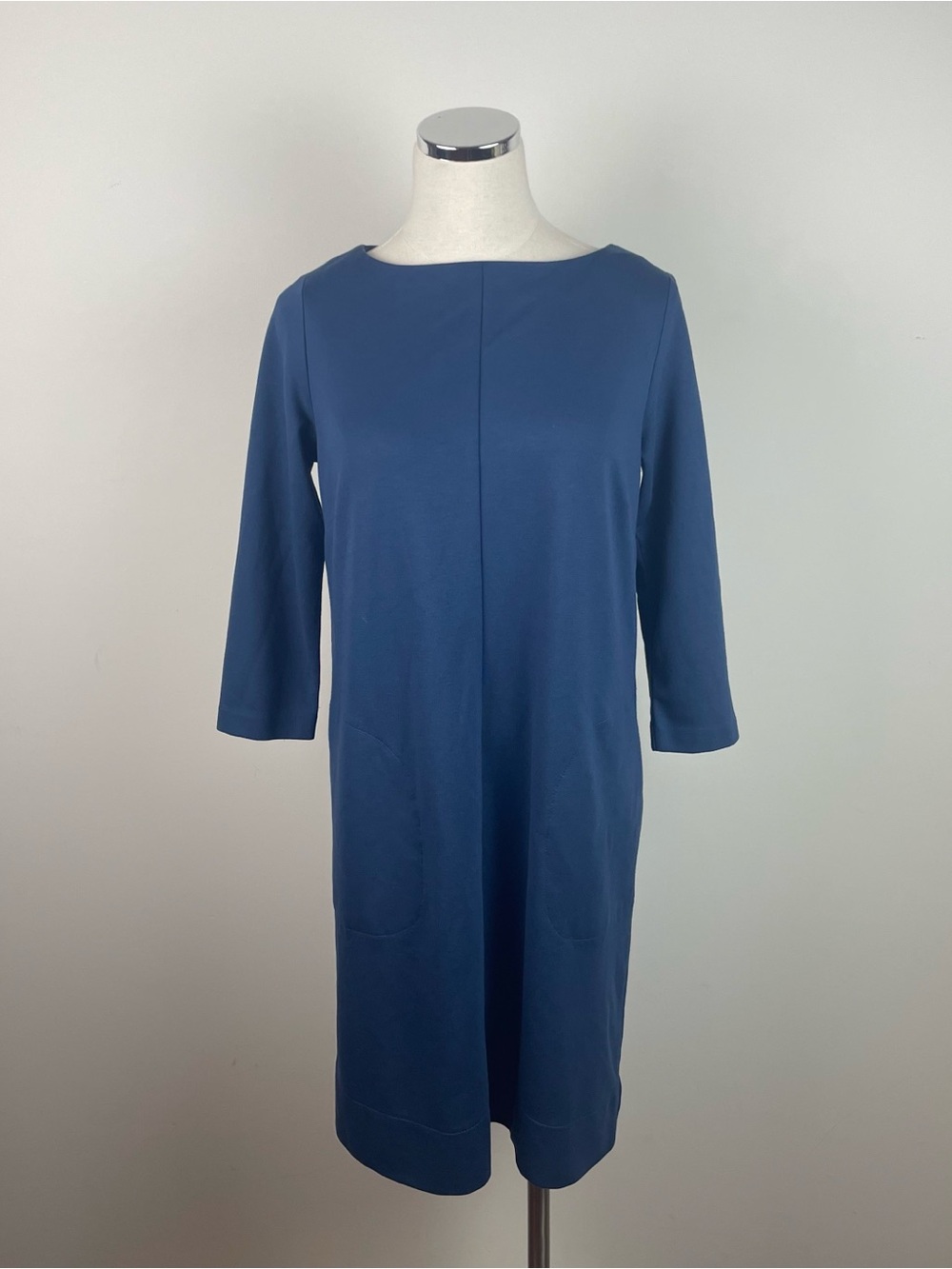 J. Jill Ponte Solid Blue Long Sleeve Dress With Pockets Women Small Comfort